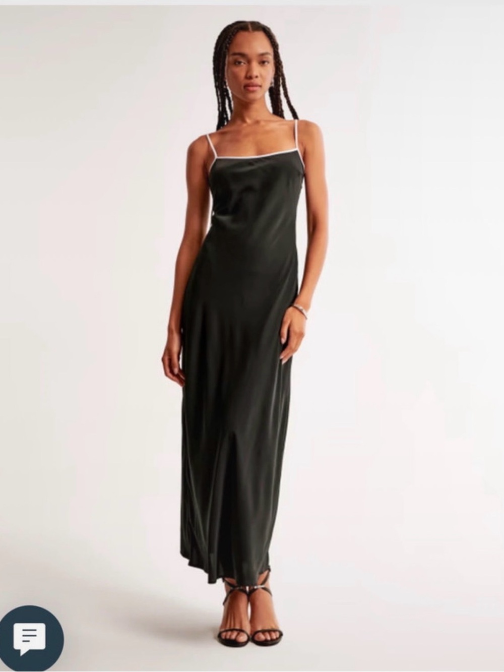 NWT Abercrombie & Fitch Black Julia Satin Slip Maxi Dress with White Trim